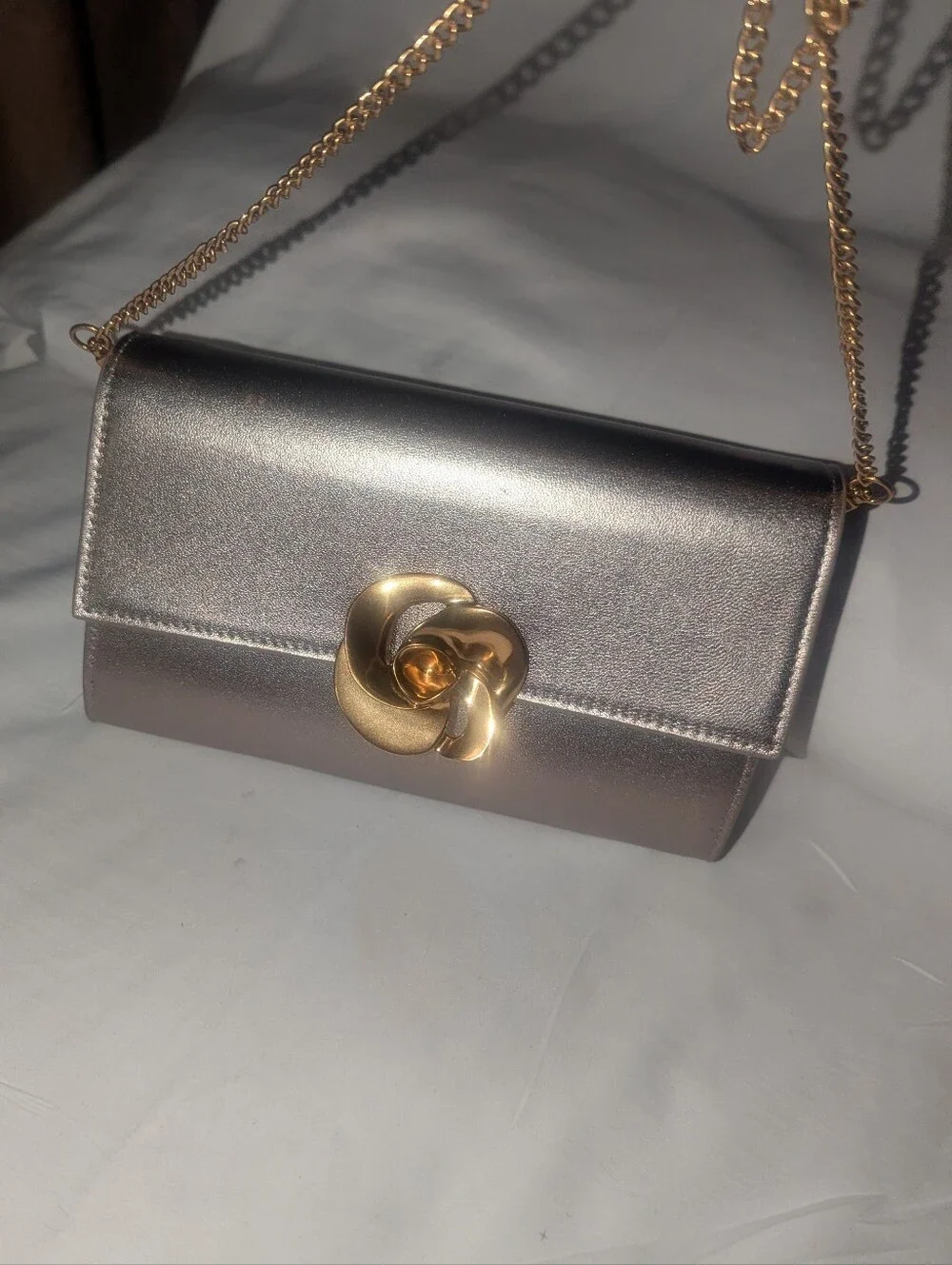 Ted Baker London Kira Rose Metallic Rose Gold Floral-Clasp Chain Clutch